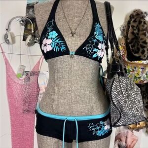 Y2K Floral Embroidered Halter Bikini Set 🦋🐠